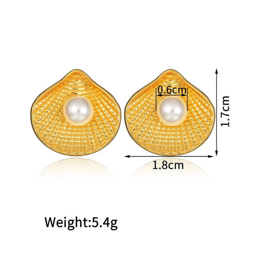 Gold Plated Pearl Sea Shell Earrings