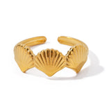 Triple Shell Open Cuff Self Adjustable Ring