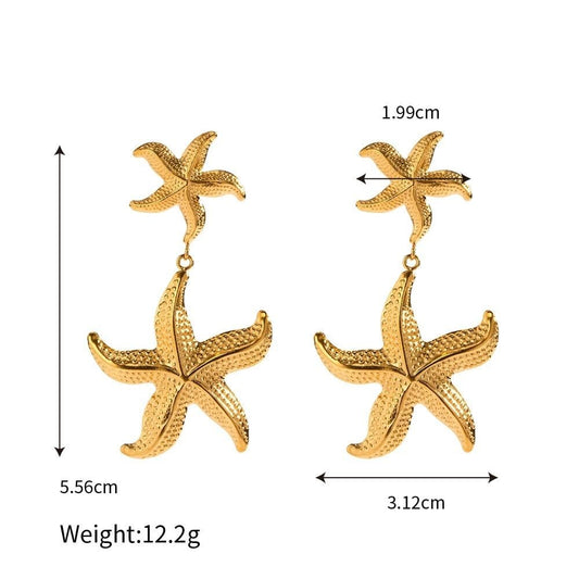 Double Starfish Drop Dangle Earrings