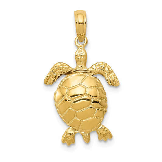 14K YELLOW GOLD FROLICKING TURTLE PENDANT