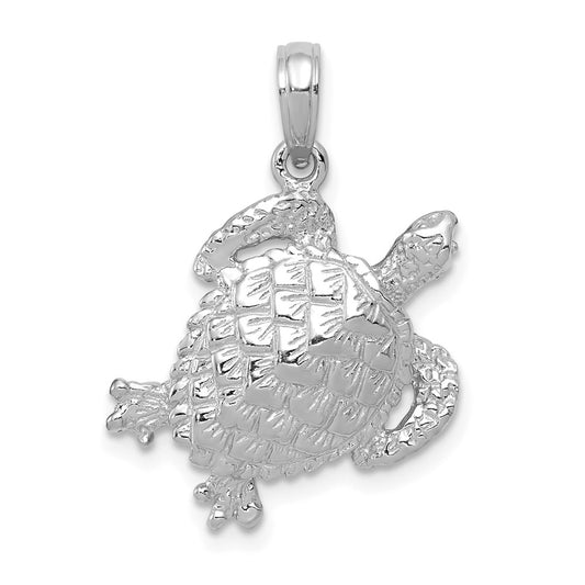 14K WHITE GOLD DAZZLING TURTLE PENDANT