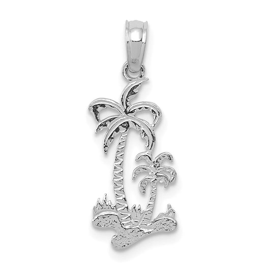 14K WHITE GOLD DOUBLE PALM TREE PENDANT