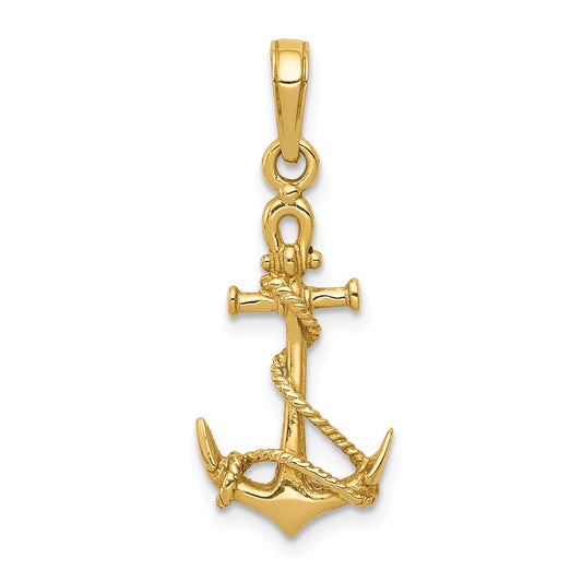 14K ANCHOR WITH SHACKLE AND ENTWINED ROPE PENDANT