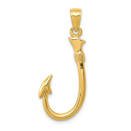 14K YELLOW GOLD 3D FISHING HOOK PENDANT