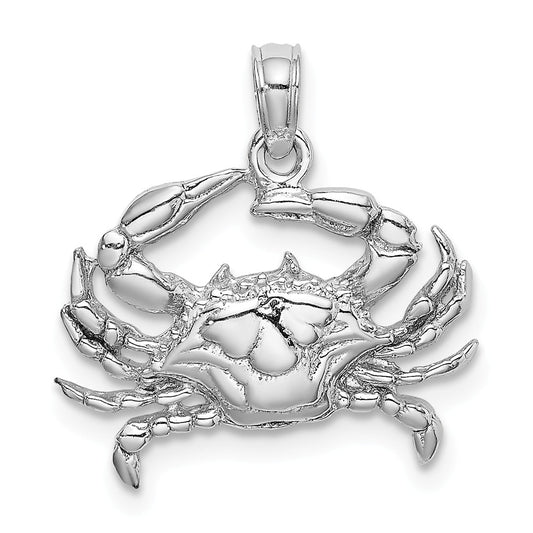 14K WHITE GOLD 2D BLUE CRAB PENDANT