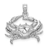 14K WHITE GOLD 2D BLUE CRAB PENDANT