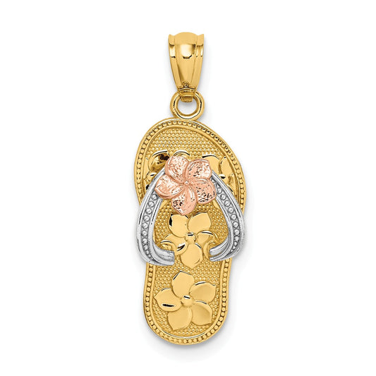 14K TRI COLOR PLUMERIA SANDAL PENDANT