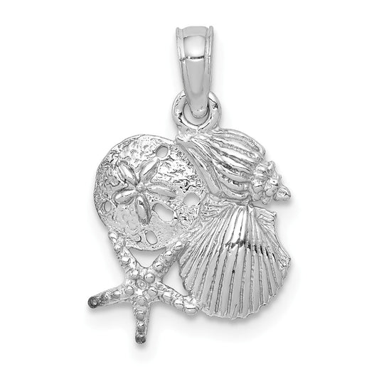 14K WHITE GOLD WHITE FOUR SHELL MINI CLUSTER PENDANT /2-D