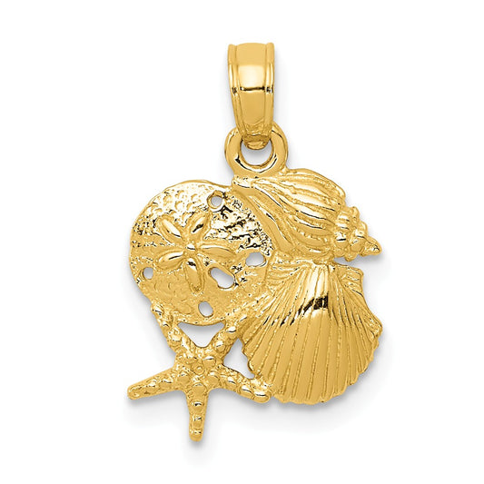 14K SOLID POLISHED MINI SHELL CLUSTER PENDANT