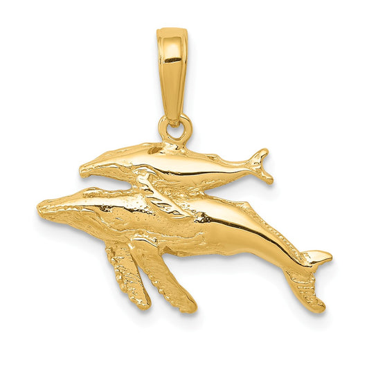 14K MOTHER AND BABY HUMPBACK WHALE PENDANT