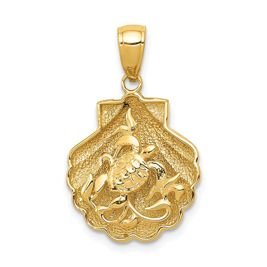 14K SEA TURTLE IN A SHELL PENDANT