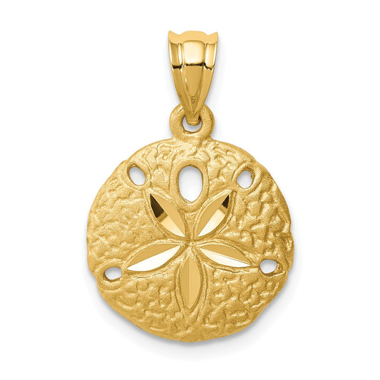 14K BRUSHED & DIAMOND-CUT SAND DOLLAR PENDANT