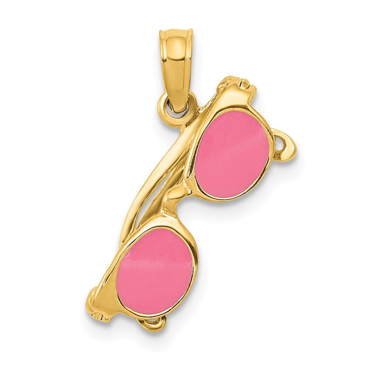14K 3-D PINK ENAMELED MOVEABLE SUNGLASSES PENDANT