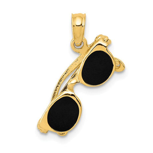 14K 3-D BLACK ENAMELED MOVEABLE SUNGLASSES PENDANT