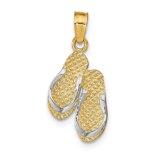 14K & Rhodium 3-D Hawaii Double Flip-Flop Pendant