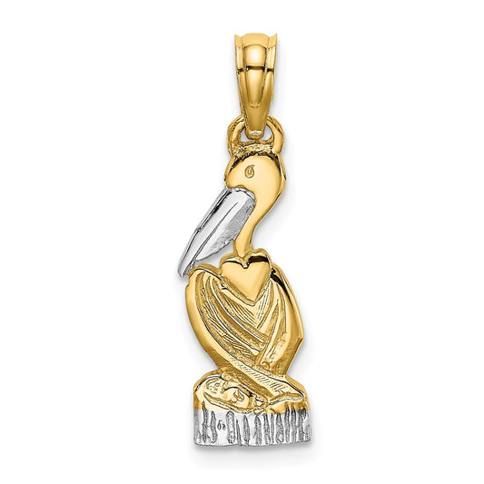 14K & RHODIUM PELICAN STANDING PENDANT