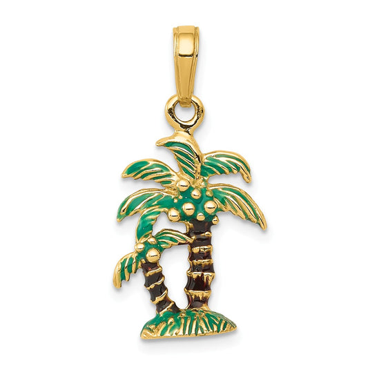 14K ENAMELED PALM TREES PENDANT