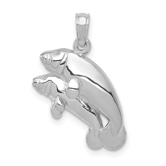 14K WHITE GOLD DOUBLE MANATEE PENDANT