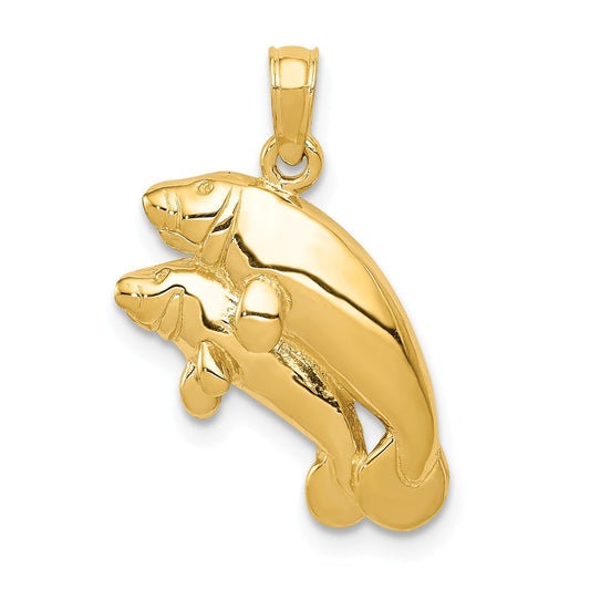 14K YELLOW GOLD DOUBLE MANATEE PENDANT