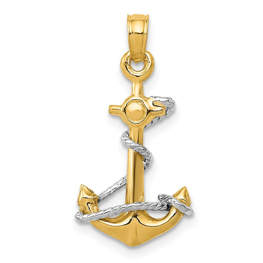 TWO-TONE 14K ANCHOR AND ENTWINED ROPE PENDANT