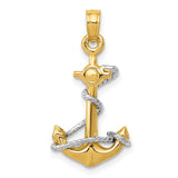 TWO-TONE 14K ANCHOR AND ENTWINED ROPE PENDANT
