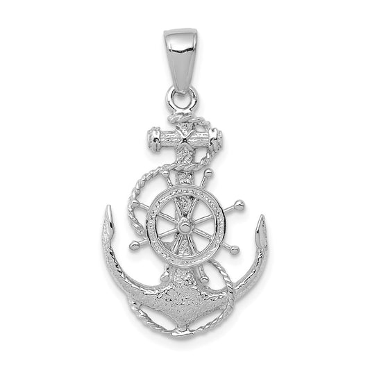 14K WHITE GOLD MEDIUM ANCHOR AND HELM PENDANT