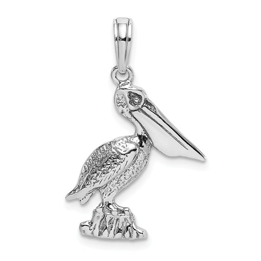 14K WHITE GOLD WHITE PELICAN STANDING PENDANT / 2-D (2of2)