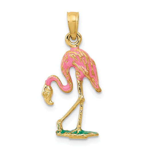 14K ENAMELED FLAMINGO PENDANT