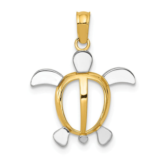 SLEEK 14K & RHODIUM SEA TURTLE PENDANT