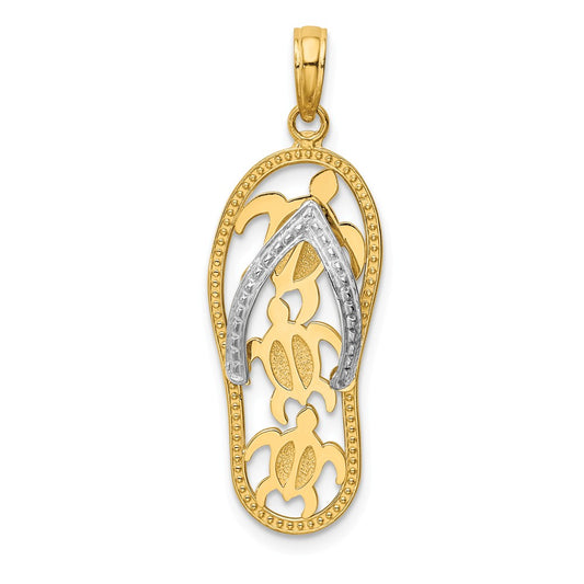 14K TWO-TONE TRIPLE SEA TURTLE FLIP-FLOP PENDANT