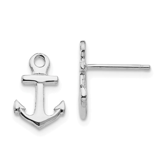 14K WHITE GOLD WHITE MINI ANCHOR POST EARRINGS / 2-D & HP