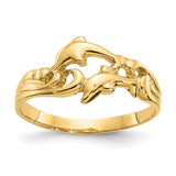 14K DIVINE DOUBLE DOLPHINS DANCING ON WAVES RING