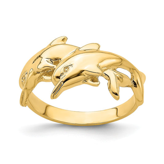 14K EXQUISITE DOUBLE DOLPHIN RING
