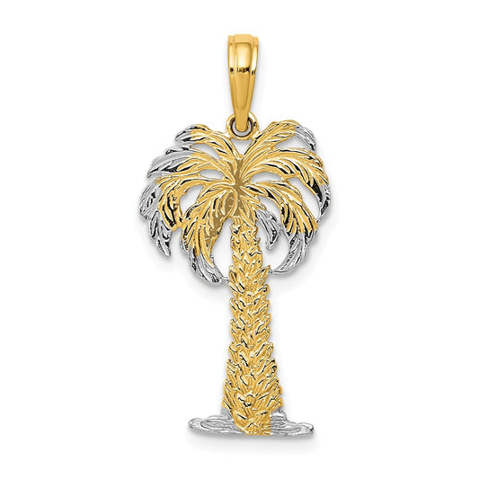 14K WITH RHODIUM POLISHED AND TEXTURED PALM TREE PENDANT