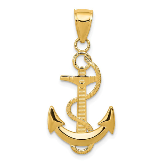 14K YELLOW GOLD ANCHOR WITH TEXTURED ROPE