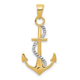 TWO-TONE 14K GOLD AND RHODIUM ANCHOR AND ENTWINED ROPE PENDANT