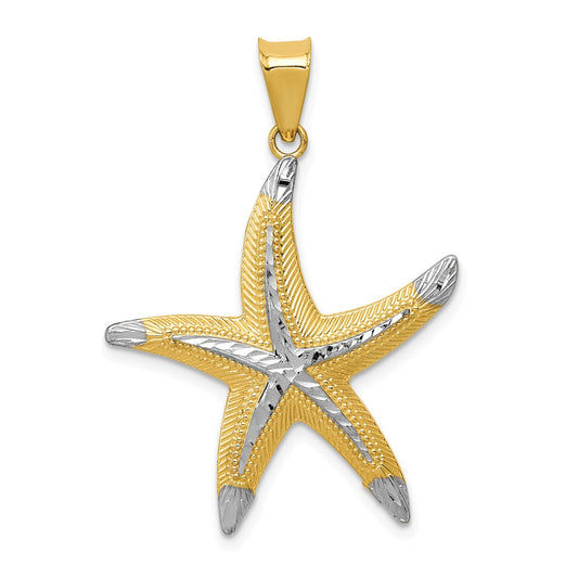 14K AND RHODIUM D/C POLISHED STARFISH PENDANT