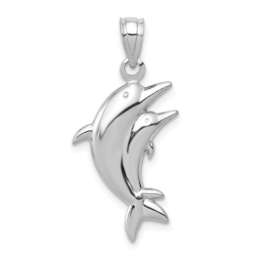 14K WHITE GOLD DOLPHIN PAIR PENDANT