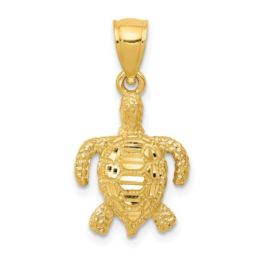 14K DIAMOND-CUT SEA TURTLE PENDANT