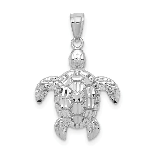 14K INTRICATE WHITE GOLD SEA TURTLE PENDANT