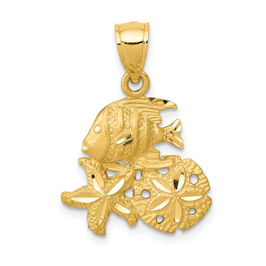 14K SATIN DIAMOND-CUT SEA LIFE PENDANT