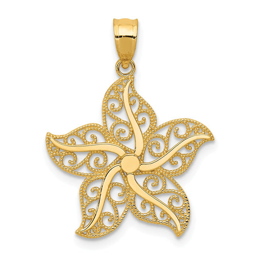 DAINTY 14K FILIGREE STARFISH PENDANT