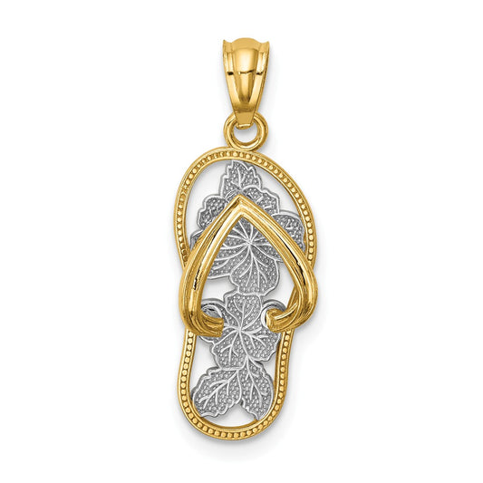 14K W/ RHODIUM POLISHED FLORAL FLIP FLOP PENDANT