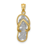 14K W/ RHODIUM POLISHED FLORAL FLIP FLOP PENDANT