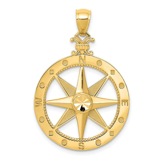 14K DIAMOND-CUT POLISHED & SATIN COMPASS PENDANT