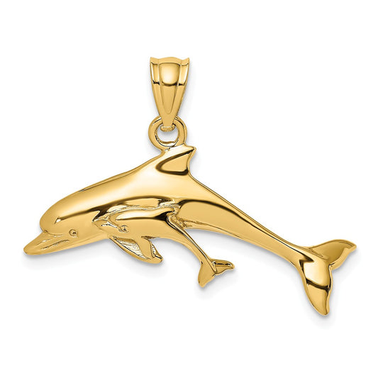 14K POLISHED DOLPHIN AND BABY CHARM