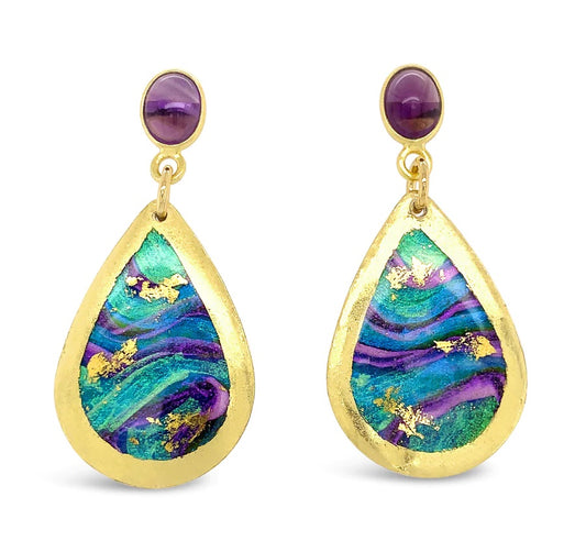 Evocateur Abalone Pear Shape Amethyst Earrings
