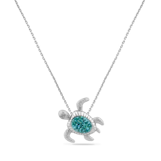 Glimmering Sterling Silver Turtle Pendant