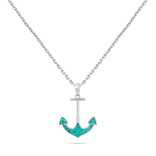 STERLING SILVER GLIMMERING OCEAN DREAMS ANCHOR PENDANT