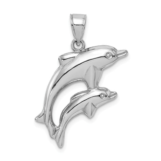 STERLING SILVER RHODIUM-PLATED POLISHED DOLPHINS PENDANT